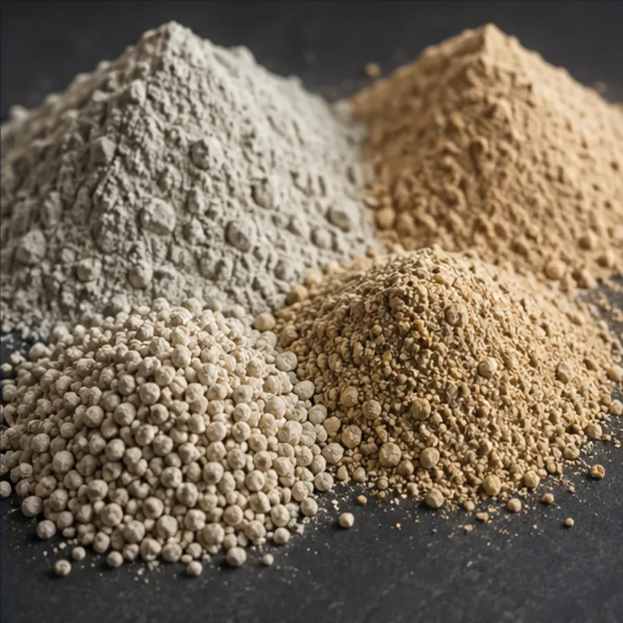 Close-up of fine light-grey bentonite clay powder